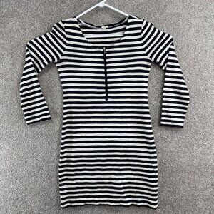 J. Crew Women's Dress Size XXS Black White Striped 3/4 Sleeve Front Zip